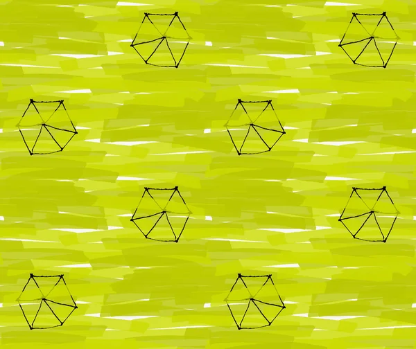 Umělecké barvy kartáčovaný zelené textury s černým šestiúhelníky — Stockový vektor