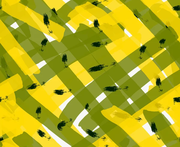 Artistieke kleur geborsteld geel groene textuur met zwarte markeringen — Stockvector