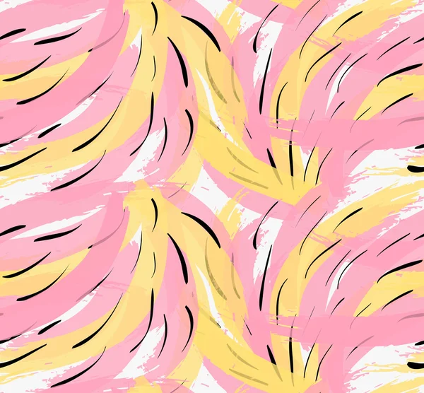 Artistieke kleur geborsteld geel roze lijnen met zwarte streepjes — Stockvector