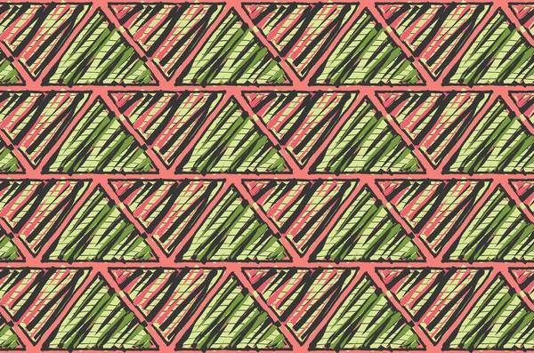Triángulos entintados garabateados con rosa y verde — Vector de stock