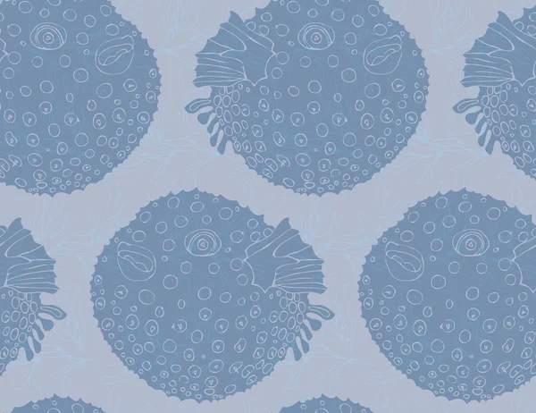 Blowfish bleu sur varech — Image vectorielle