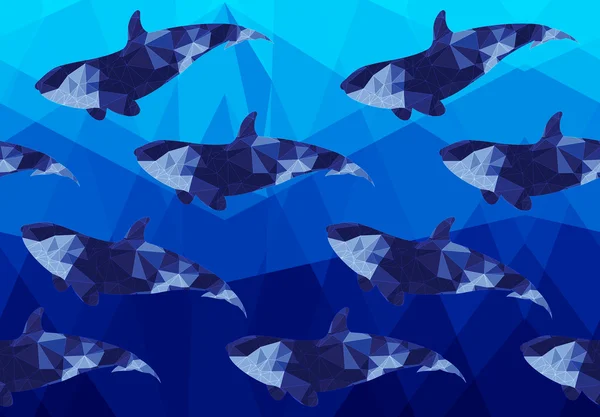 Low poly dark fish on low poly sea — Stock Vector