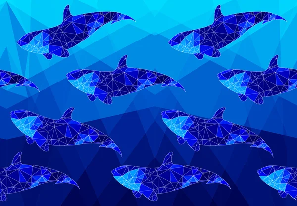 Low poly fish on low poly sea — Stock Vector