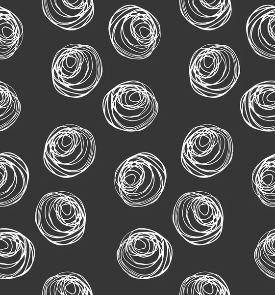 Monochrome gribouille cercles blancs sur noir — Image vectorielle