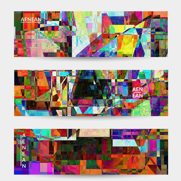 Abstract Vector Banner Sjabloon Kleine Gebroken Pixel Vervorming Glitch Kunst — Stockvector