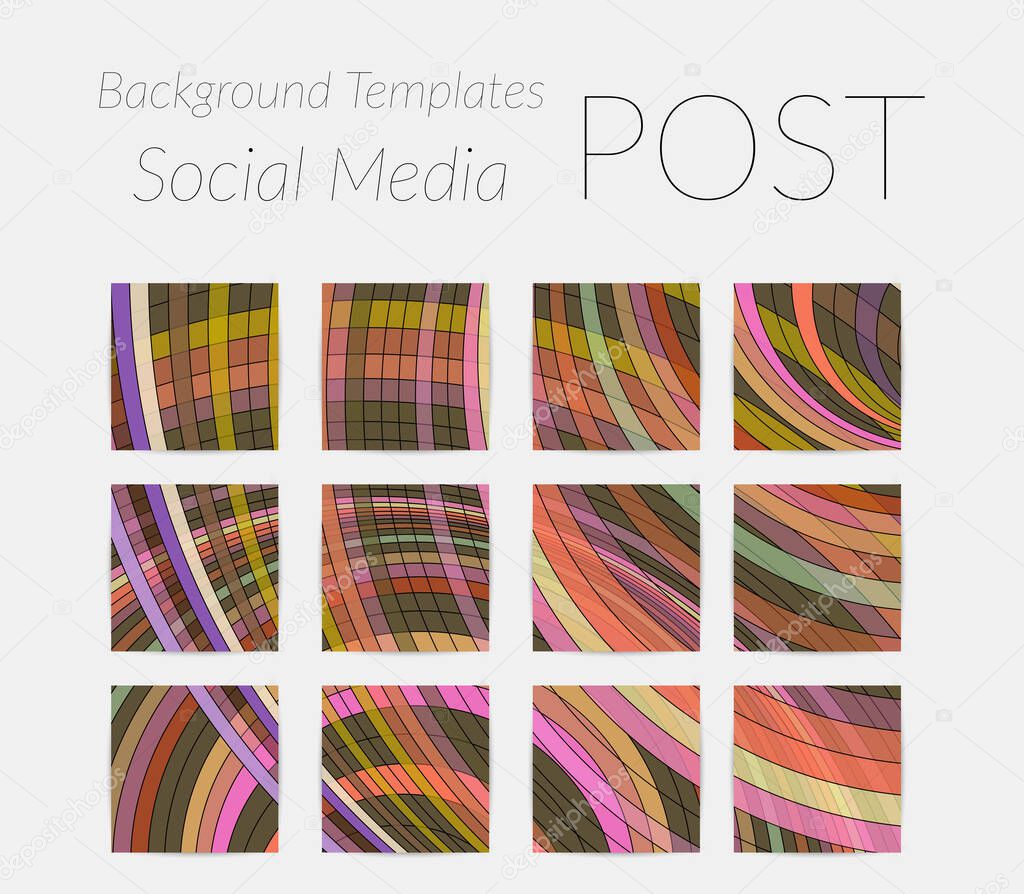 Abstract background set for social media post stories. Vector digital art backdrop. Wavy lines and grid texture. Optical art  pattern. Minimal modern design for marketing technology.