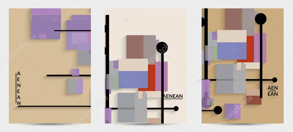 Abstract retro colored mid century background. Modern material design with overlapping geometric shapes. Realistic shadow of paper cut craft. Template with different levels of paper surfaces.