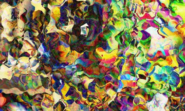 Soyut dijital çerçeve sanatsal vektör dokusu. Üst üste binen çok renkli dalgalı desenli filtreli şekiller. Canlı ışık efektleri, vitray camlar ya da kübizm sanat resimleri. Kitap kapağı şablonu.