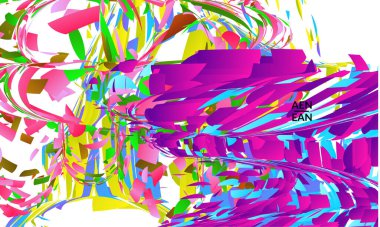 Parlak renkli küçük parçacık patlaması içeren soyut iniş sayfası şablonu. Spor müziği sosyal medya düzeni. Dış uzay hareketli optik sanat dinamik arka planı. Gelecekçi vektör.