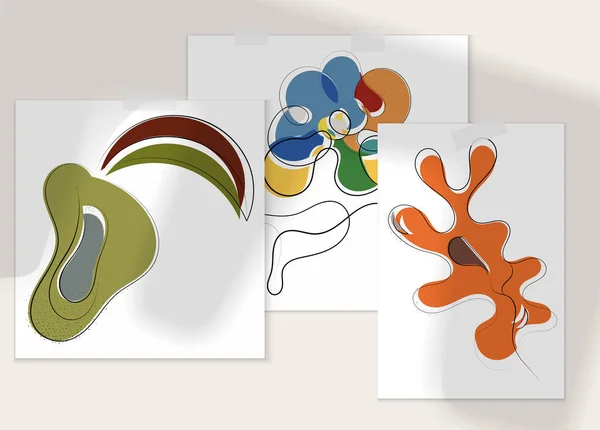 Cartaz Artístico Vetorial Desenhado Mão Abstrato Conjunto Com Sobreposição Sombra —  Vetores de Stock