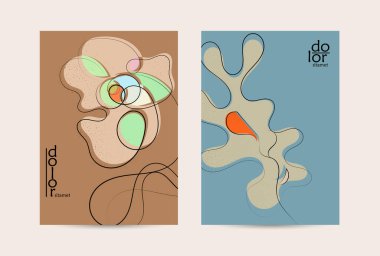 Retro düz renkli organik gıda broşürü. El çizimi meyve çizgisi logosu tasarımı. Yumuşak kıvrımlı grange desenli bitkisel çizgi çizgi. Sağlıklı beslenme broşürü düzeni.