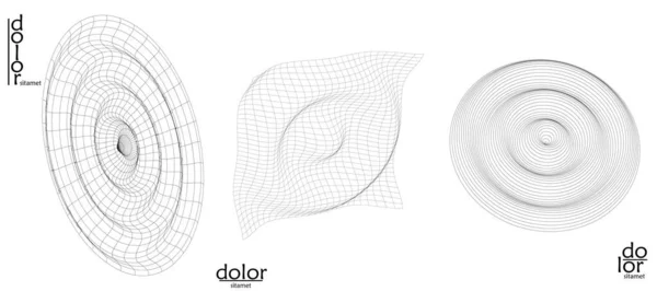 Abstracte Draad Frame Vector Object Set Digitaal Oppervlak Geometrische Structuur — Stockvector