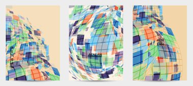 Kare piksel mozaik şekli bozulmuş. Şeffaf gecekonducular dinamik hareket etkisi yaratır. Soyut hava balonu vektör arkaplanı.