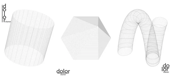 抽象线框矢量对象集 3D数字表面 几何结构和计算机几何形状建模 白色上的低聚合度标识 未来主义艺术设计元素 — 图库矢量图片