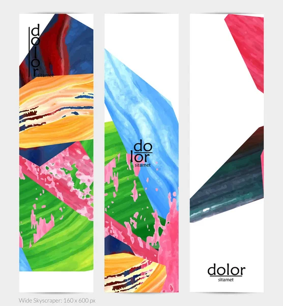 Banner Vertical Vetorial Abstrato Com Formas Texturizadas Acrílicas Brilhantes Coloridas — Vetor de Stock