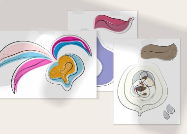 Gölge kaplamalı soyut el çizimi vektör çizimi poster. Çizgi sanatsal çizim ve doku. Retro düz renkler organik doğal tasarım. Organik sağlıklı vejetaryen karalaması..