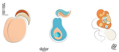 Soyut el çizimi vektör sanatsal logo seti beyaza izole edildi. Çizgi sanatsal çizim ve doku. Retro düz renkler organik doğal Eko gıda tasarımı. Organik sağlıklı vejetaryen karalaması..