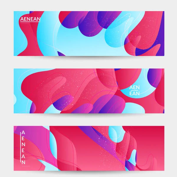 Abstract Vector Banner Template Bright Gradient Wavy Organic Overlapping Shapes — Stock Vector