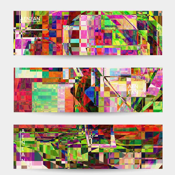 Abstract Vector Banner Template Small Broken Pixel Distortion Glitch Art — Stock Vector