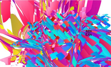 Parlak renkli küçük parçacık patlaması içeren soyut iniş sayfası şablonu. Spor müziği sosyal medya düzeni. Dış uzay hareketli optik sanat dinamik arka planı. Gelecekçi vektör.