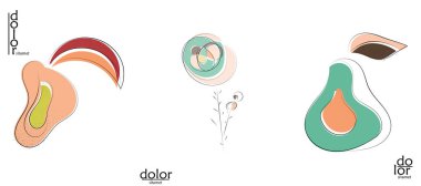 Soyut el çizimi vektör sanatsal logo seti beyaza izole edildi. Çizgi sanatsal çizim ve doku. Retro düz renkler organik doğal Eko gıda tasarımı. Organik sağlıklı vejetaryen karalaması..