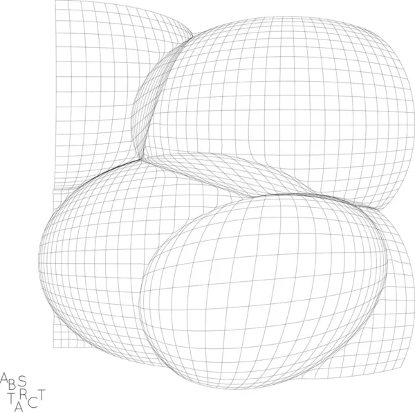 抽象工业物体 光学未来主义艺术 扭曲的3D线框形状 黑白建筑网格数字绘图 不均匀压力下表面张力的计算机建模 — 图库矢量图片