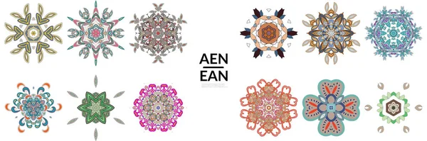 Set Floraler Symmetrischer Geometrischer Symbole Vektorblume Mandala Symbol Isoliert Auf — Stockvektor