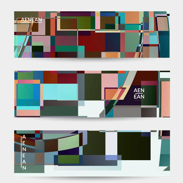Plantilla Banner Vectorial Abstracto Grandes Cuadrados Superpuestos Colores Vibrantes Retro — Archivo Imágenes Vectoriales