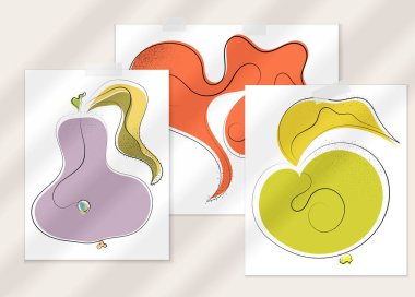 Gölge kaplamalı soyut el çizimi vektör çizimi poster. Çizgi sanatsal çizim ve doku. Retro düz renkler organik doğal tasarım. Organik sağlıklı vejetaryen karalaması..