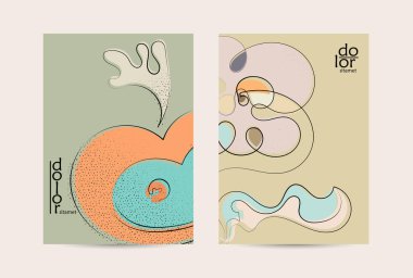 Vektör uçucu şablonu. Soyut el şafağı meyve posteri. Grange desenli düz tasarım. Organik doğal gıda sanatsal illüstrasyonu. Düzgün kıvrımlı çizgi çizgi çizgi çizgi çizgi logosu.