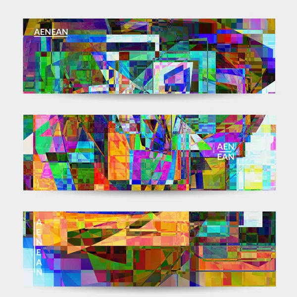 Abstract Vector Banner Sjabloon Kleine Gebroken Pixel Vervorming Glitch Kunst — Stockvector