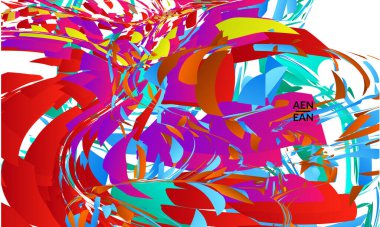 Parlak renkli küçük parçacık patlaması içeren soyut iniş sayfası şablonu. Spor müziği sosyal medya düzeni. Dış uzay hareketli optik sanat dinamik arka planı. Gelecekçi vektör.