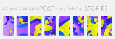 Soyut vektör Instagram hikayeleri arka plan parlak dalgalı organik şekiller örtüşen grunge desenli. Disko müziği poster tasarımı. Kare ya da kenarı blokla. Sosyal medya destekleyici.