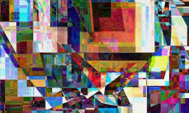 Soyut dijital çerçeve sanatsal vektör dokusu. Üst üste binen çok renkli dalgalı desenli filtreli şekiller. Canlı ışık efektleri, vitray camlar ya da kübizm sanat resimleri. Kitap kapağı şablonu.