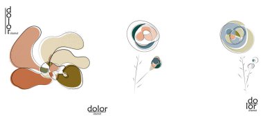 Soyut el çizimi vektör sanatsal logo seti beyaza izole edildi. Çizgi sanatsal çizim ve doku. Retro düz renkler organik doğal Eko gıda tasarımı. Organik sağlıklı vejetaryen karalaması..