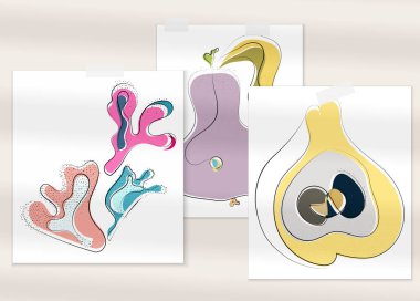 Gölge kaplamalı soyut el çizimi vektör çizimi poster. Çizgi sanatsal çizim ve doku. Retro düz renkler organik doğal tasarım. Organik sağlıklı vejetaryen karalaması..