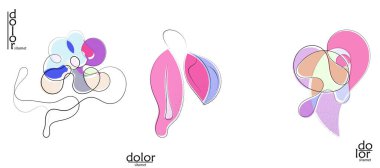 Soyut el çizimi vektör sanatsal logo seti beyaza izole edildi. Çizgi sanatsal çizim ve doku. Retro düz renkler organik doğal Eko gıda tasarımı. Organik sağlıklı vejetaryen karalaması..