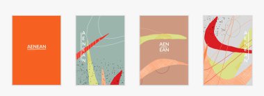 Retro hipster sanat baskısı ya da poster tasarımı. Dalgalı karışık şekiller. Üst üste çizilmiş el dokusu. Çizgiler, noktalar ve karalamalar egzotik tropikal arka plan yaratır. Doğal organik renkler.