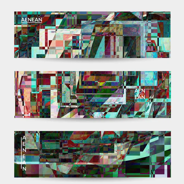 Abstract Vector Banner Template Small Broken Pixel Distortion Glitch Art — Stock Vector