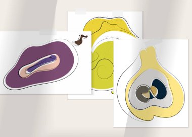 Gölge kaplamalı soyut el çizimi vektör çizimi poster. Çizgi sanatsal çizim ve doku. Retro düz renkler organik doğal tasarım. Organik sağlıklı vejetaryen karalaması..