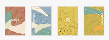 Doğal renklerde dalgalı karışık şekilli soyut vektör kapağı tasarımı. Çizgili ve karalamalı bir el. Modern çağdaş sanat. Satış tanıtımı olayı için poster ya da yazdırma şablonu.