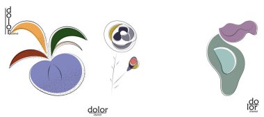 Soyut el çizimi vektör sanatsal logo seti beyaza izole edildi. Çizgi sanatsal çizim ve doku. Retro düz renkler organik doğal Eko gıda tasarımı. Organik sağlıklı vejetaryen karalaması..