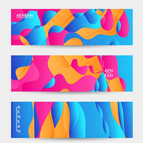 Abstract Vector Banner Template Bright Gradient Wavy Organic Overlapping Shapes — Stock Vector