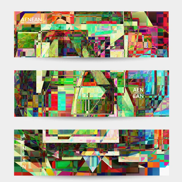 Plantilla Banner Vectorial Abstracto Pequeño Arte Fallo Distorsión Píxeles Rotos — Vector de stock