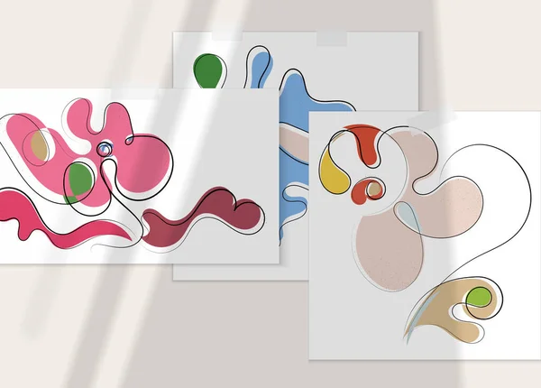 Абстрактний Малюнок Рукою Векторний Художній Набір Плакатів Накладанням Тіней Лінія — стоковий вектор