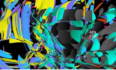 Parlak renkli küçük parçacık patlaması içeren soyut iniş sayfası şablonu. Spor müziği sosyal medya düzeni. Dış uzay hareketli optik sanat dinamik arka planı. Gelecekçi vektör.