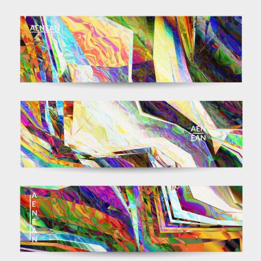 Soyut vektör pankartı şablonu. Çapraz geometrik renkli desen. Mikroskobik görüş kristal yapısında polarize ışık. Dinamik bilgisayar filtrelenmiş çok renkli sanatsal desenli arkaplan