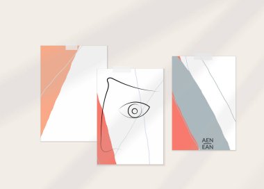 Modern kart seti şablonunda soyut otantik portre. Bir çizgi sürekli çizilmiş karalama vektör çizimi. Modern Kübizm Sanatı tarzında çağdaş kompozisyon. Gölge örtüsüyle ayarlayın.