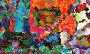 Soyut dijital çerçeve sanatsal vektör dokusu. Üst üste binen çok renkli dalgalı desenli filtreli şekiller. Canlı ışık efektleri, vitray camlar ya da kübizm sanat resimleri. Kitap kapağı şablonu.