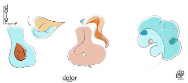 Soyut el çizimi vektör sanatsal logo seti beyaza izole edildi. Çizgi sanatsal çizim ve doku. Retro düz renkler organik doğal Eko gıda tasarımı. Organik sağlıklı vejetaryen karalaması..